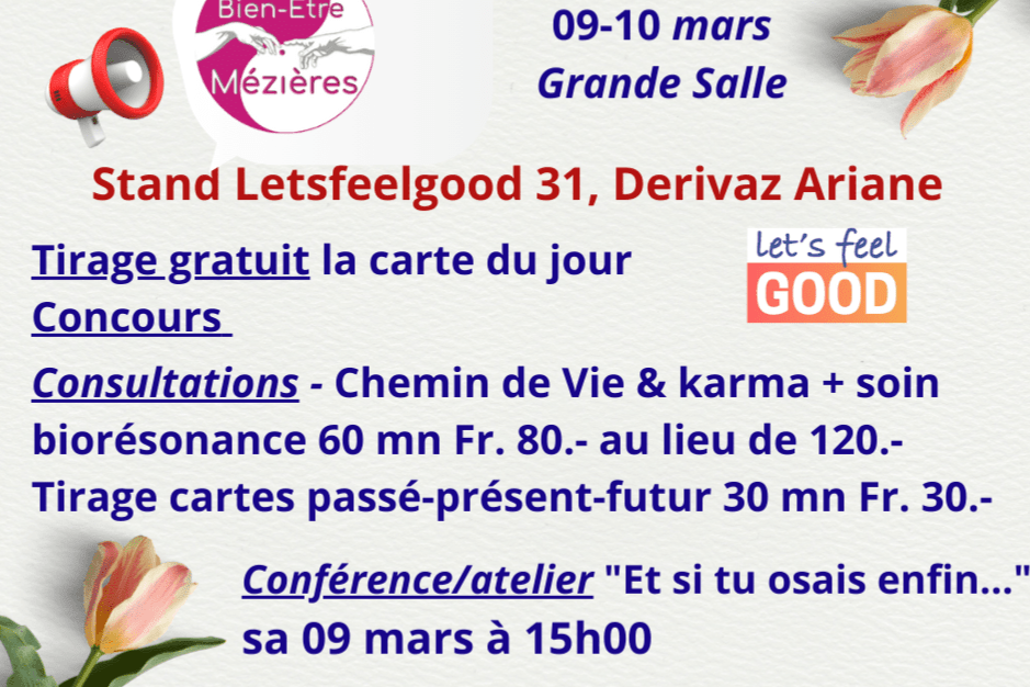 Consultation "chemin de vie & karma" offre spéciale sur stand Letsfeelgood Salon Mézières 9 et 10 mars